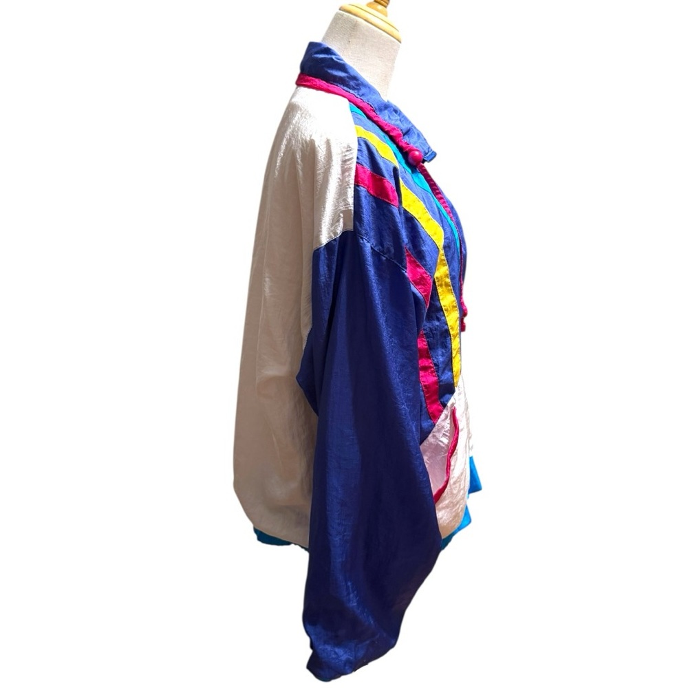 Vintage 80s Colorblock Windbreaker Jacket Large Blue Pink Neon Retro - Picture 3 of 10